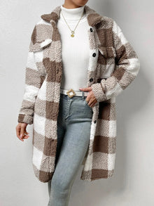 Women Long Plaid Fleece Sweatshirt Coat Autumn Winter Turn Down Collar Long Sleeve Pocket Button Loose Flurry X-Long Trench Coat