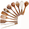LMETJMA 10 Unidades de Utensilios de Cocina de Madera de Teca Natural, Juego de Cucharas y Espátulas de Madera para Cocinar y Hornear JT503