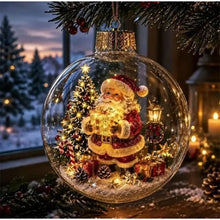 10CM Clear Christmas Ornament Ball Glowing Decor Holiday Scene Christmas Tree Hanging Toy Winter Diorama Bauble for Window Xmas