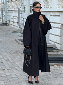 Women Stand Collar Full Sleeve Oversized Windbreaker Solid Single Breasted Lace Up Long Trench Coat Lady Autumn Casual Jacket