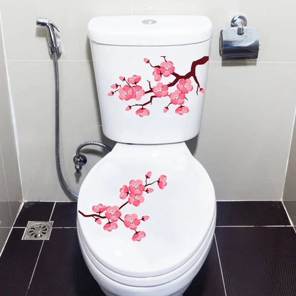 C258# Pink Cherry Blossoms Toilet Sticker Bathroom Toilet Cover Sticker Wall Stickers Wc  For Home  Decoration