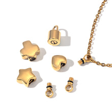 Colgante de mini urna de cremación de acero inoxidable con forma de corazón/cruz/estrella/candado para collar/pulsera, joyería conmemorativa al por mayor