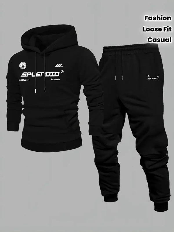 Conjunto deportivo de terciopelo grueso para hombre con letras impresas "New York", conjunto de sudadera con capucha de primavera y otoño, manga larga, informal, cómodo, con bolsillos