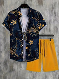 New Coconut Tree Print Men's Set Loose-Fit Hawaiian Short-Sleeve Shirt & Shorts Two-Piece Set Men Premium Fashion Streetwear Set