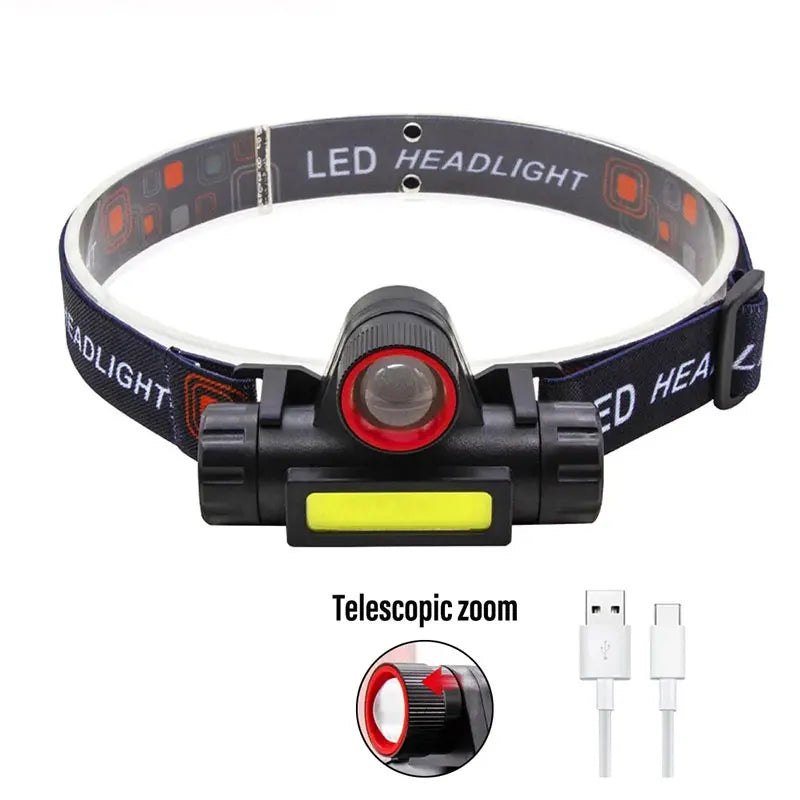 Outdoor Waterproof Camping Fishing Mining Lantern Headlight COB LED Headlamp Torch Rechargeable Headwear Flashlight With Magnet