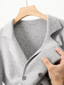 Suéter de 100% lana merino para hombre, cárdigan con cuello de traje, prenda de punto elegante informal, abrigo de cachemira liso para otoño e invierno, ropa con bolsillos