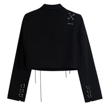Women Punk Gothic Cropped Blazer with Metal Chain Harajuku Design Streetwear Chic Patchwork Suit Office Lady Commute Short Coat