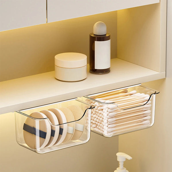 1PC Drawer Style Storage Box Under The Mirror Cabinet Transparent Bathroom Cotton Stick Makeup Cotton Bathroom Pull-Out Storage