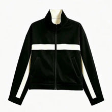 Beige Black Colorblock Zip Collar Crop Women Jacket Sporty Lapel Loose Outerwear Spring Autumn Daily Street Dating Outfit Coat