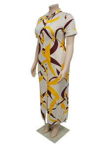 Wmstar Plus Size Dresses for Women Printed Short Sleeve Fashion Party Bodycon Stretch Button Maxi Dress Wholesale Dropshipping