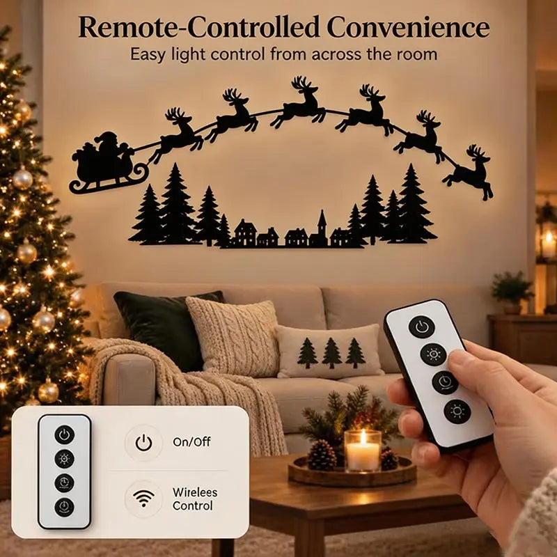 Christmas Wall Decor LED Light Up Santa Sleigh Reindeer Pine Tree Hollow Cutout Hanging Door Frame Home Holiday Party Decoration