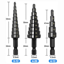 3Pcs HSS Straight Groove Step Drill Bit 3-12mm 4-12mm 4-20mm Nitride Black Hex Wood Metal Hole Cutter Core Drilling Tools Set