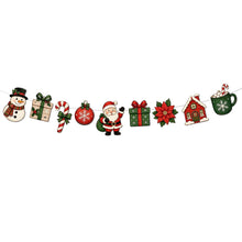 Merry Christmas Banner Garland Cartoon Santa Snowman Poinsettia Candy Cane Ornament Bunting Xmas Wall Hanging Home Decor