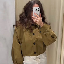 Chaqueta plisada marrón para mujer HXAO, chaqueta bomber corta primavera-verano 2025, abrigos de manga larga con botones, ropa de abrigo, chaquetas de aviador