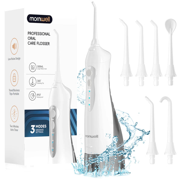 Irrigador bucal portátil inalámbrico D52, recargable por USB, con 6 boquillas, depósito de 300 ml, 3 modos de limpieza dental para viajes