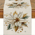 1 Piece of Retro Gold Leaf Floral Table Runner, Light Background Painted with Beige Flowers, Golden Brown Leaves and Decorative Fruits, Suitable for Retro Restaurants, Art Tea Parties, Classy B&Bs, Holiday Parties, Home Soft
