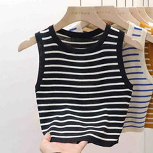 2026 Spring Summer New Sleeveless Ice Silk Knit Tank Top Striped O-Neck Women's Camisole Slim Fit Versatile Sexy Crop Tops