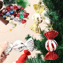Christmas tree decorations, snowmen, faceless Santa Claus, candy sticks, colorful balls, small houses, Christmas atmosphere deco
