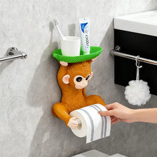 Portarrollos de papel higiénico de mono, soporte de pared sin taladrar para papel higiénico, estante de almacenamiento y colgador de papel.