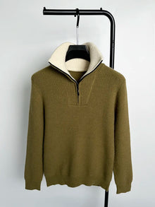 Autumn and Winter Men's Half High Neck Zipper Knitted Sweater Korean Version FashionCasualSolidColor Pullover Thickened and Warm