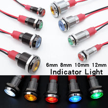 1pcs Metal Indicator Light 6mm 8mm 10mm 12mm LED Light Black Silver  with Wire 3V 5V 6V 12V 24V 110V 220V Red Yellow Blue Green