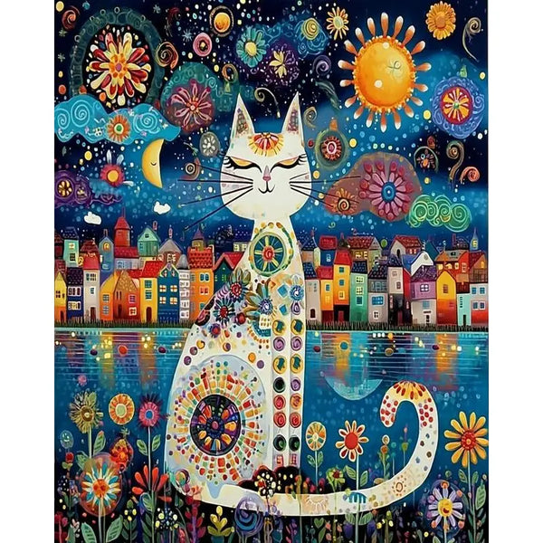 PhotoCustom 5d Diamond Painting Colorful Cat Full Round Diamond Embroidery Art Animal Home Decor