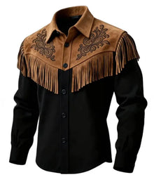 Chaqueta de piel con flecos para hombre, otoño-invierno 2026, estilo vintage étnico, de moda, con botones, forrada, casual, estilo urbano