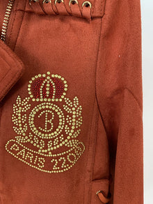 HIGH STREET Newest 2026 F/W Designer Jacket Women's Rope Lacing Up Logo Beaded Synthetic Suede Leather Motorcycle Biker Jacket