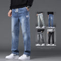 Autumn Winter Blue Jeans Men Drawstring Elastic Waist Cotton Cargo Denim Pants Work Fashion Thick Trousers Male Plus Size M-4XL