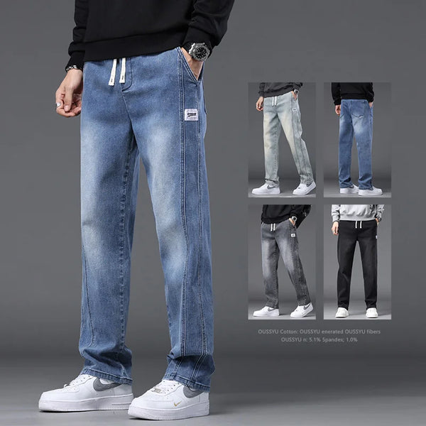 Pantalones vaqueros cargo de algodón para hombre, estilo otoño-invierno, con cintura elástica y cordón, de mezclilla, gruesos, de moda, tallas grandes M-4XL