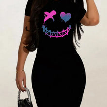 Vestido midi de verano tipo camiseta SEXY, vestido casual con estampado gráfico para mujer, manga corta, cuello redondo, corte holgado, primavera-verano