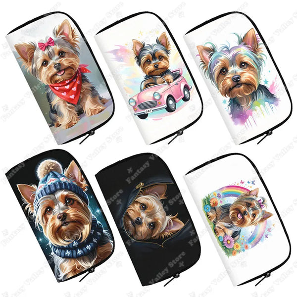 Cartera de acuarela de Yorkshire Terrier, tarjetero para identificación y crédito, monedero, estuche para auriculares, cartera larga, bolso de mano pequeño para mamá de Yorkie