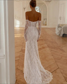 Tokyo Customized Elegant Strapless Wedding Dresses Detachable Sleeves Train Back Zip Bridal Gowns White Mermaid Wedding Gowns