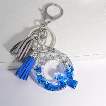 Llaveros creativos de resina de 26 letras con borla, accesorios de moda con iniciales, lentejuelas, color azul y plateado, colgante para bolso