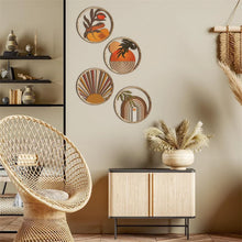 4Pcs Wooden Wall Bohemian Art Farmhouse Bohemian Country Yard Decoration Round Shape Wall Hanging Decor