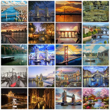 GATYZTORY 40x50cm Framed Painting By Numbers Handpainted City Bridge Landscape Paint By Number Acrylic Draw Canvas Crafts