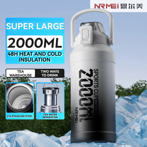 Termo con popote y asa, vaso de acero inoxidable 316, botella de gran capacidad con aislamiento al vacío