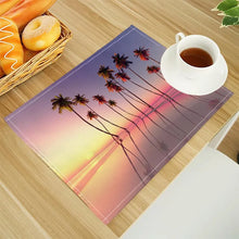 Beach Landscape Coconut Trees Print Linen Dining Table Mats Alphabet Kitchen Placemat 30X40cm Coasters Pads Bowl Cup Mat