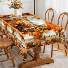 1 Piece, Autum Theme Pastoral Style Tablecloth + 4 Self-Adhesive, Maple Leaf Wheat Scarecrow Pumpkin Sunflower Flower Trolley Pattern Printing, Embossed Edge for Home Kitchen, Living Room Dining Table Balcony Coffee Table, Ho