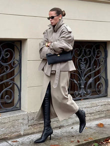 Women Casual Solid Lace Up Short Trench Coat Chic Long Sleeve Wide Shoulder Loose Windbreaker 2026 Spring Lady Street Outerwear