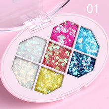 Paleta de sombras de ojos con 7 colores de lentejuelas de diamante, pigmento brillante, purpurina facial, estrella, luna, maquillaje de cejas, fragmento