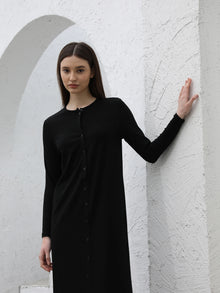 AP SS26 Women Rib Maxi Dress Comfortable Long Sleeve Lady Clothing Elegant