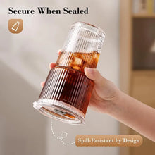 400/600ML Striped Glass Coffee Cup Transparent Drinking Cup with Lid and Straw Large Capacity Juice Iced Coffee Cup Drinking Cup