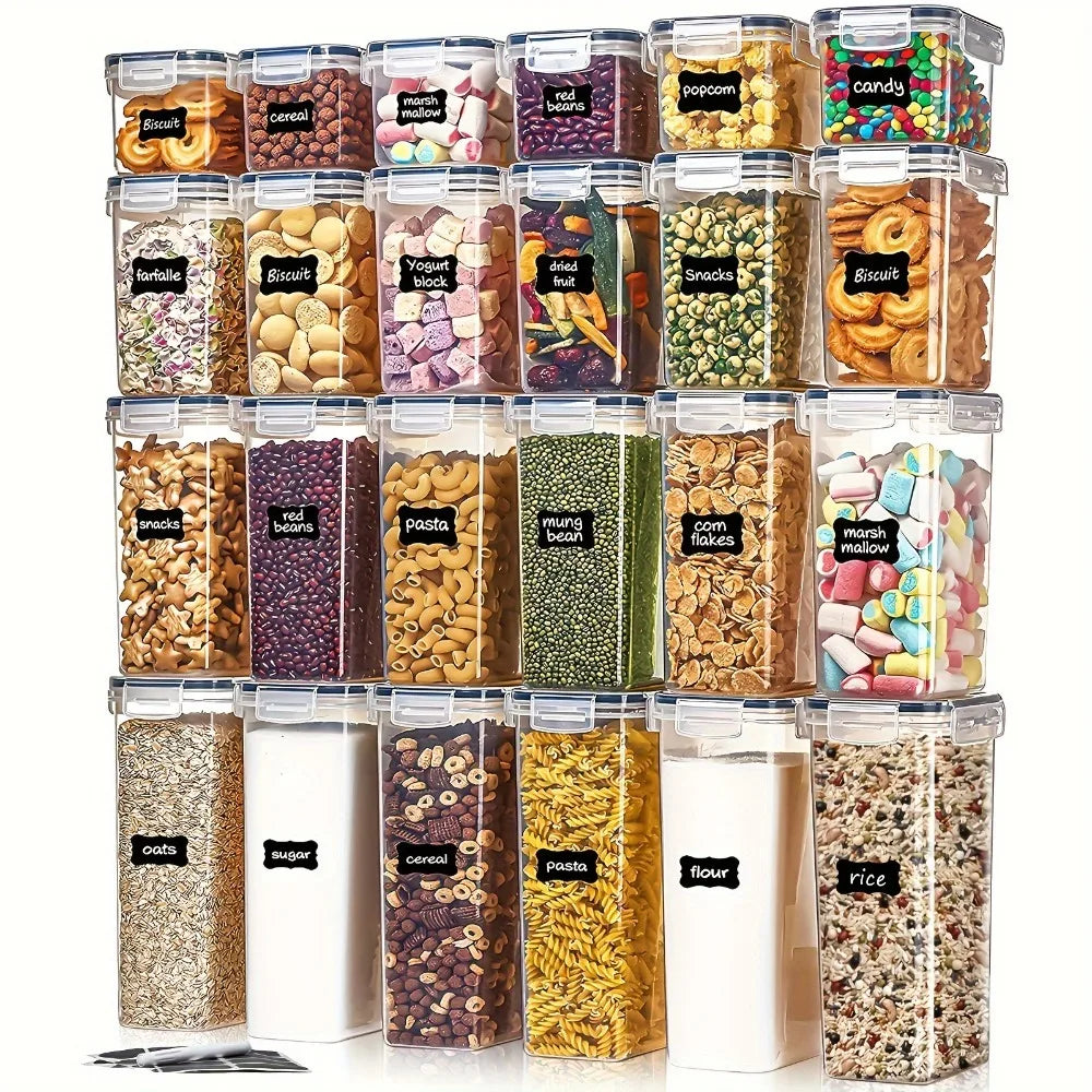 24Pcs Food Storage Containers 12 Boxes 12 Lids Airtight Pantry Organizer Kitchen Accessories Gadgets Tools Home Flour Sugar