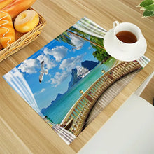 Beach Landscape Coconut Trees Print Linen Dining Table Mats Alphabet Kitchen Placemat 30X40cm Coasters Pads Bowl Cup Mat