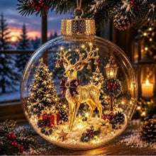 10CM Clear Christmas Ornament Ball Glowing Decor Holiday Scene Christmas Tree Hanging Toy Winter Diorama Bauble for Window Xmas