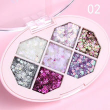 Paleta de sombras de ojos con 7 colores de lentejuelas de diamante, pigmento brillante, purpurina facial, estrella, luna, maquillaje de cejas, fragmento