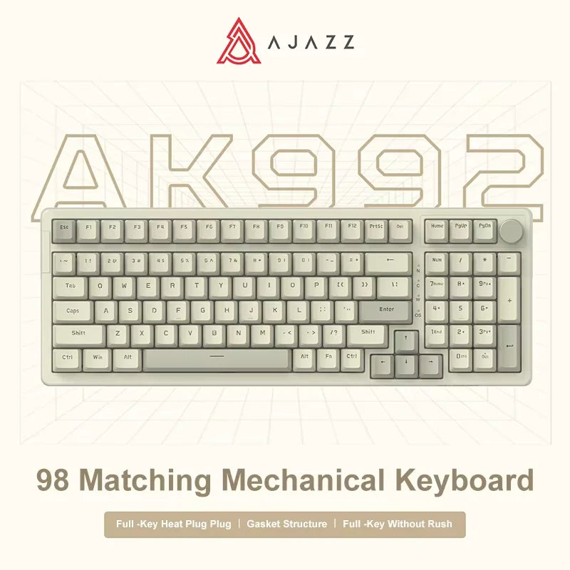 Ajazz AK992 Wired Mechanical Keyboard 98-Key Full Layout  Hot-Swap USB Gaming keyboard Multimedia Key Knob for Desktop PC Laptop