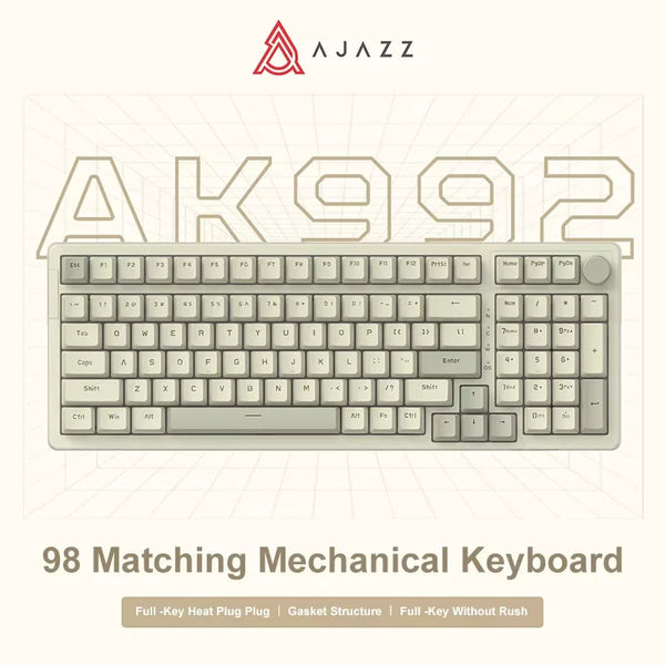 Teclado mecánico con cable Ajazz AK992, diseño completo de 98 teclas, teclado para juegos USB intercambiable en caliente con perilla multimedia para PC de escritorio y computadora portátil