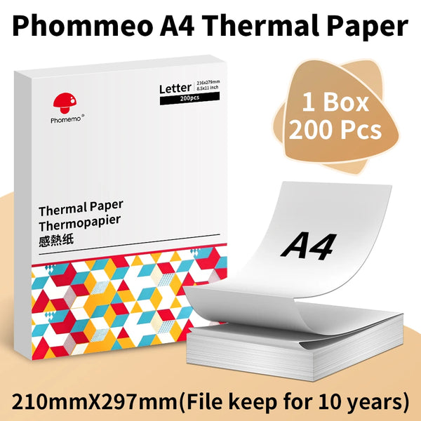 Papel térmico A4 de 216 mm, papel continuo de secado rápido, adecuado para impresoras portátiles Phomemo M08F/M832/M833/M834/M835
